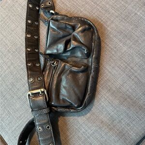 Free people unisex Black Leather Crossbody Bag